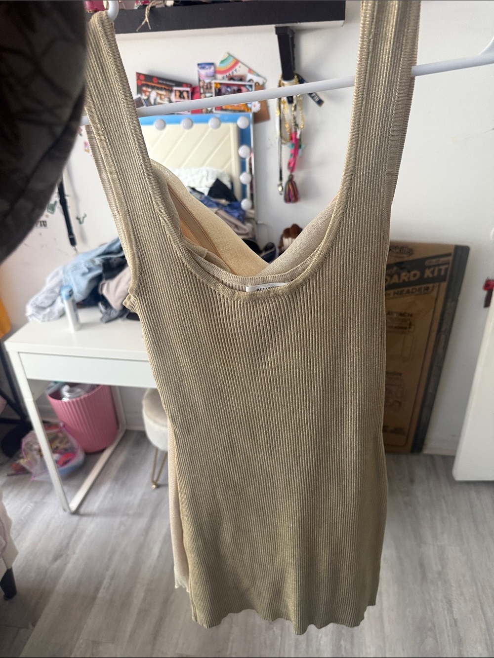 Better Be Ribbed Sleeveless Midi Dress in Beige
